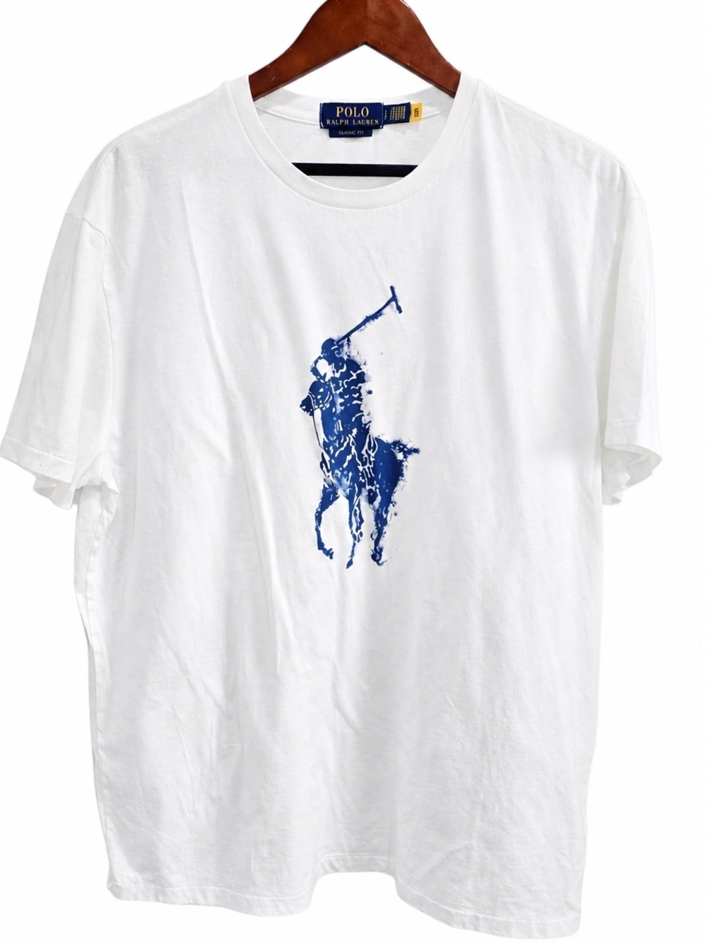 Polo Ralph Lauren T Shirt Mens Large White Blue Big Pony Logo Graphic Tee